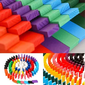 4324 100PC DOMINO BLOCKS SET MULTICOLOR WOODEN TOY BUILDING INDOOR GAME TOY