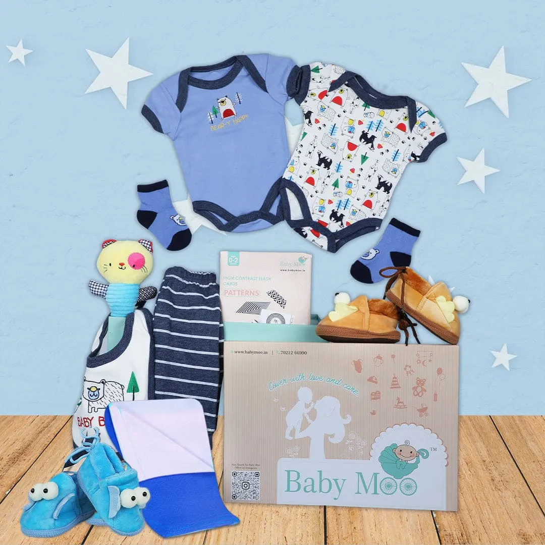 Baby Moo Adventurous Baby Boy Animal Blue 10 Pcs Gift Hamper - 0-9M Sizes Available