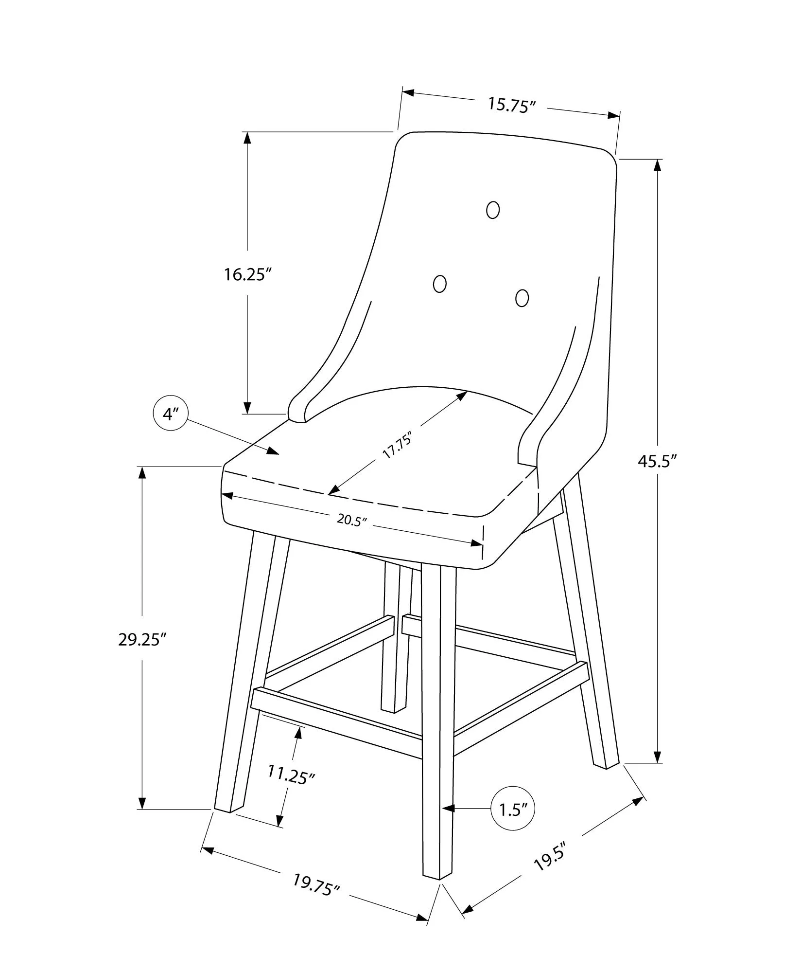 Barstool - 2Pcs / 46"H / Black Leather-Look / Swivel