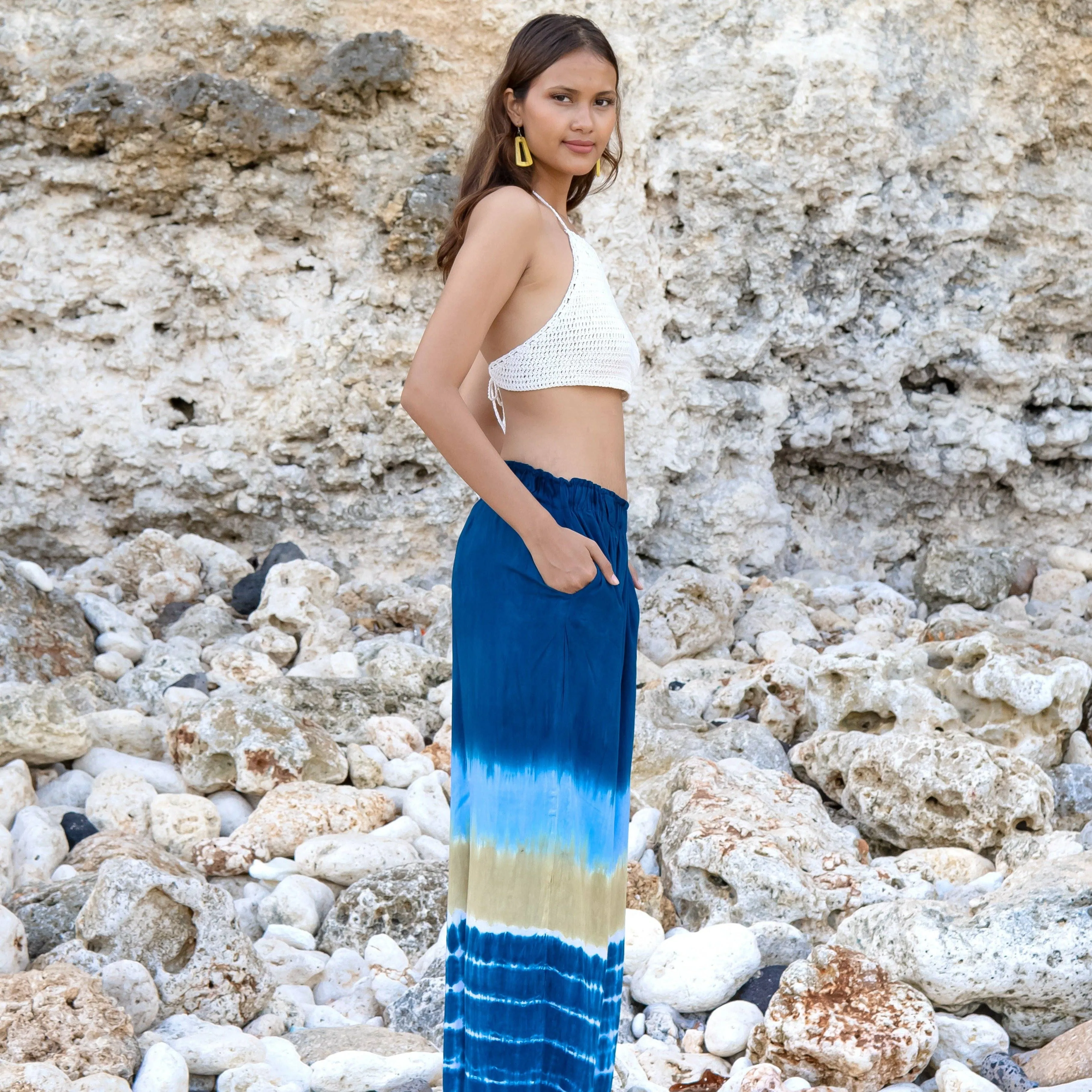 Beach Stripe & Tie Dye Straight Leg Pant In Navy, Indonesia