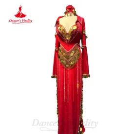 Belly Dance Costume Women's Customized Senior AB Stones Sequins Tassel Performance Set Adult and Children Competition Clothing