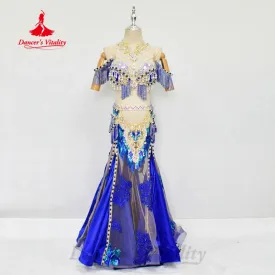 Belly Dance Performance Set Customized Pearl Diamond Bra Sexy Split Tassel Long Skirt 2pcs Oriental Dance Competition Clothing belly dancer outfit belly dance skirt belly dance costume belly dance outfit belly dancer belly dance