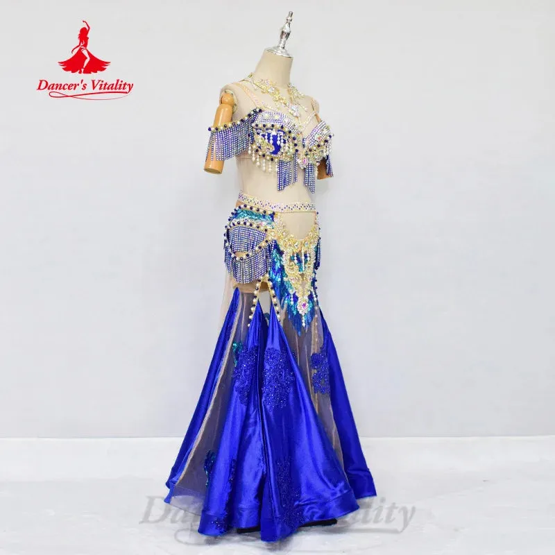 Belly Dance Performance Set Customized Pearl Diamond Bra Sexy Split Tassel Long Skirt 2pcs Oriental Dance Competition Clothing belly dancer outfit belly dance skirt belly dance costume belly dance outfit belly dancer belly dance