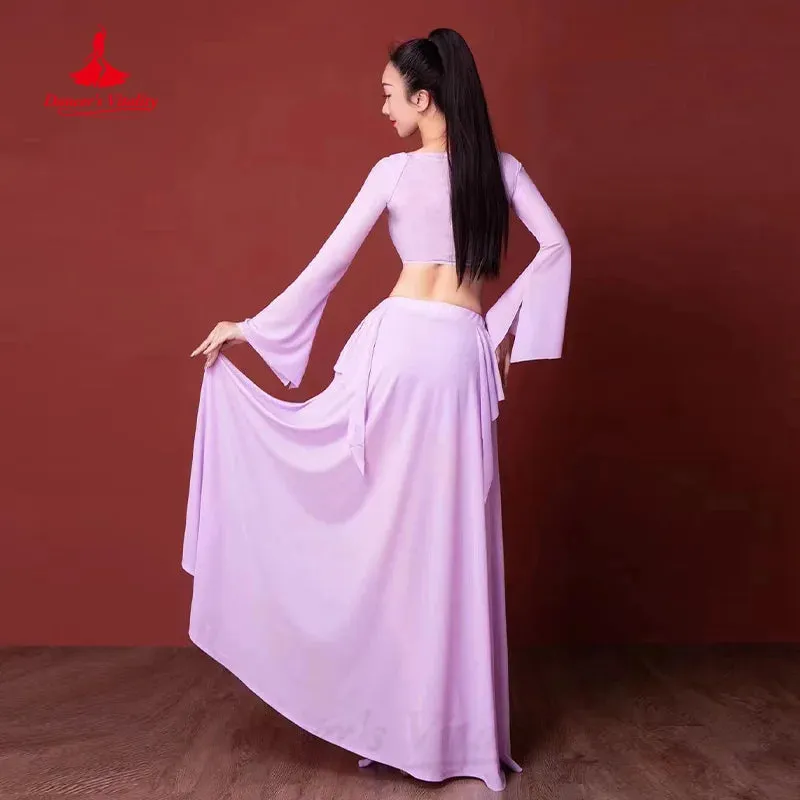 Belly Dance Practice Clothing Customized Trumpet Sleeve Top sexy Slit Long Skirt 2pcs Women Oriental Dance Performance Costumes