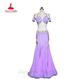 Belly Dancing Costume Set Customized Luxury Diamond Bra Sexy Split Fishtail Long Skirt 2pcs Oriental Dance Performance Costumes