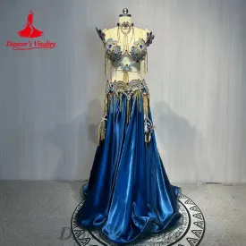 BellyDance Costume Suit Senior Rhinestone Bra luxury Satin Long Skirt 2pcs Customized Women Oriental Dance Performance Costumes