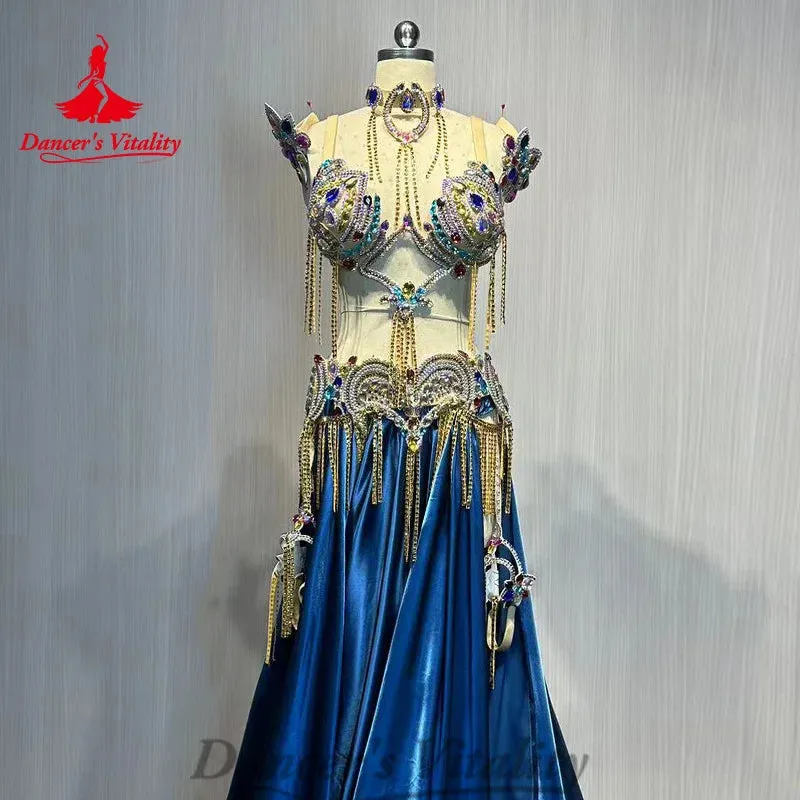 BellyDance Costume Suit Senior Rhinestone Bra luxury Satin Long Skirt 2pcs Customized Women Oriental Dance Performance Costumes