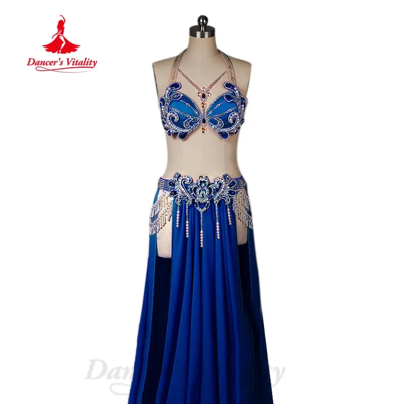 BellyDance Performance Costume Women Customization Luxury Diamond Bra Sexy Split Chiffon Long Skirt 2pcs Oriental Dance Outfit