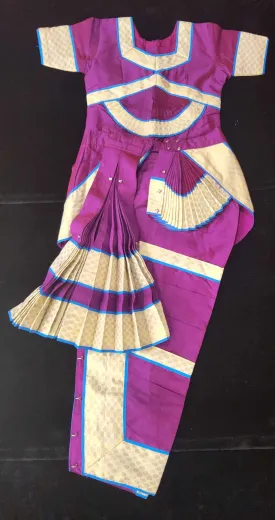 Bharatnatyam Dress | Purple with Half white | Silk cotton with contrast Border | Readymade Dance Costume