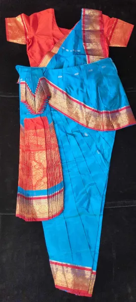 Bharatnatyam Dress | Ramar Blue with Red | Dharmavaram Silk | Readymade Dance Costume