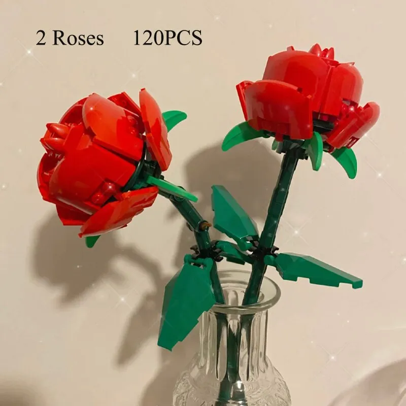 Bouquet DIY Building Blocks Romantic Rose Flower Bonsai Cactus Flower Plant 3D Model Bricks Children's Educational Toy Girl Gift