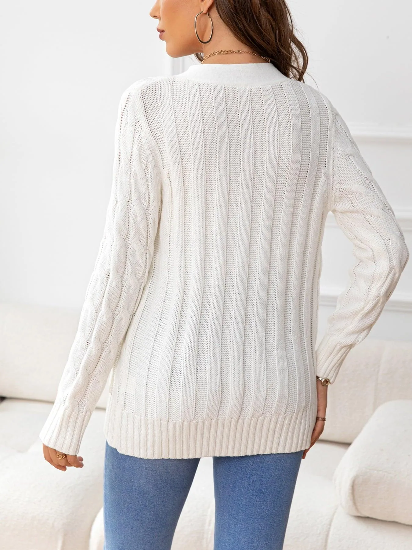 Button Down Cable-Knit Cardigan