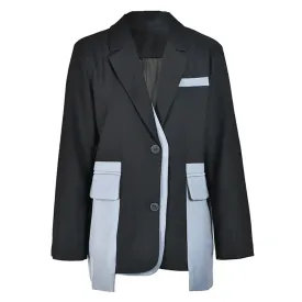 Colorblock Minimalist Blazers For Women Notched Collar Long Sleeve Casual Temperament Coats Female Fashion Clothes