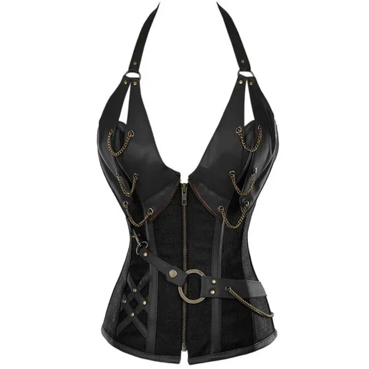 Girl Power-  the Leather Look Steampunk Corset Plus Sizes