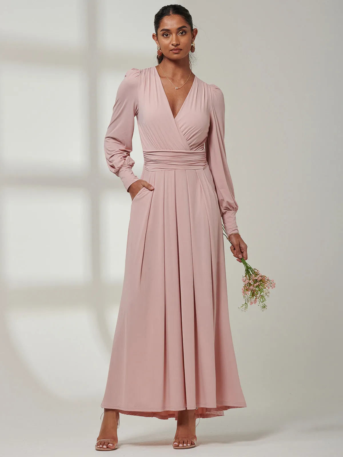 Giulia Long Sleeve Maxi Dress, Dusty Pink