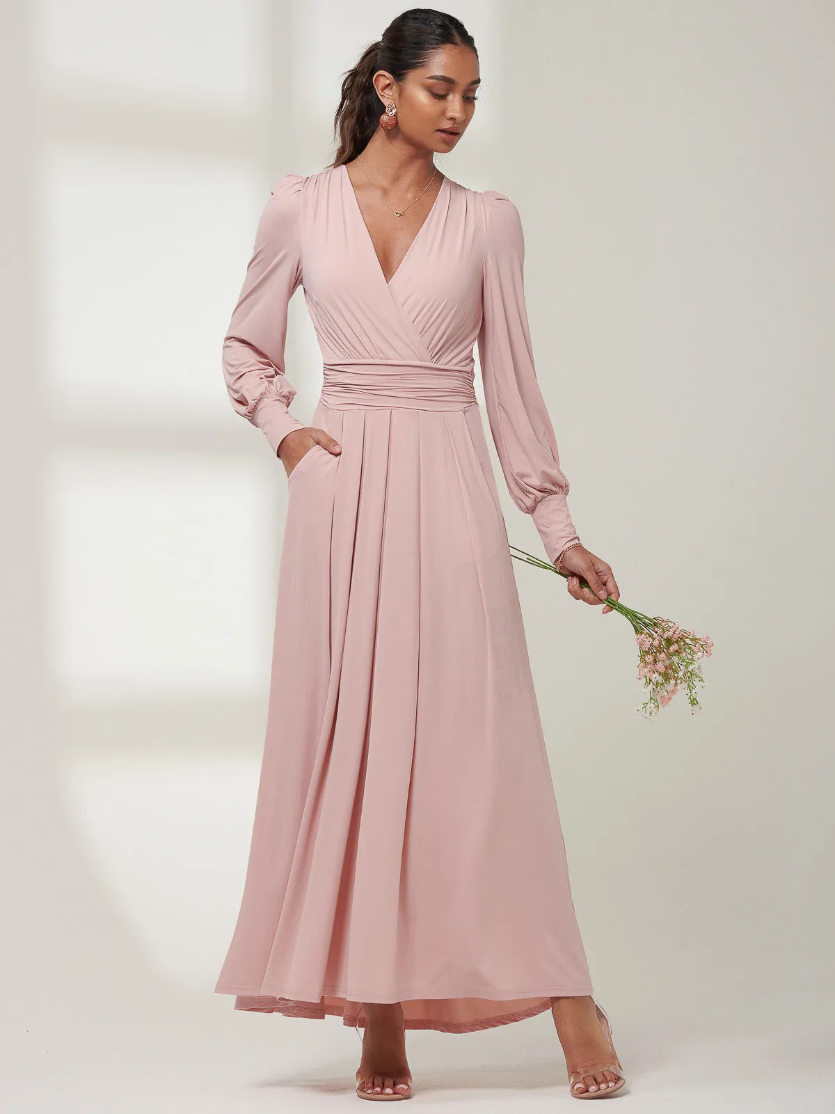 Giulia Long Sleeve Maxi Dress, Dusty Pink