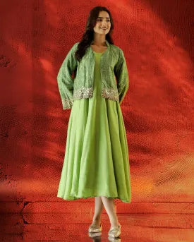 Green Embellished Premium Silk Gown