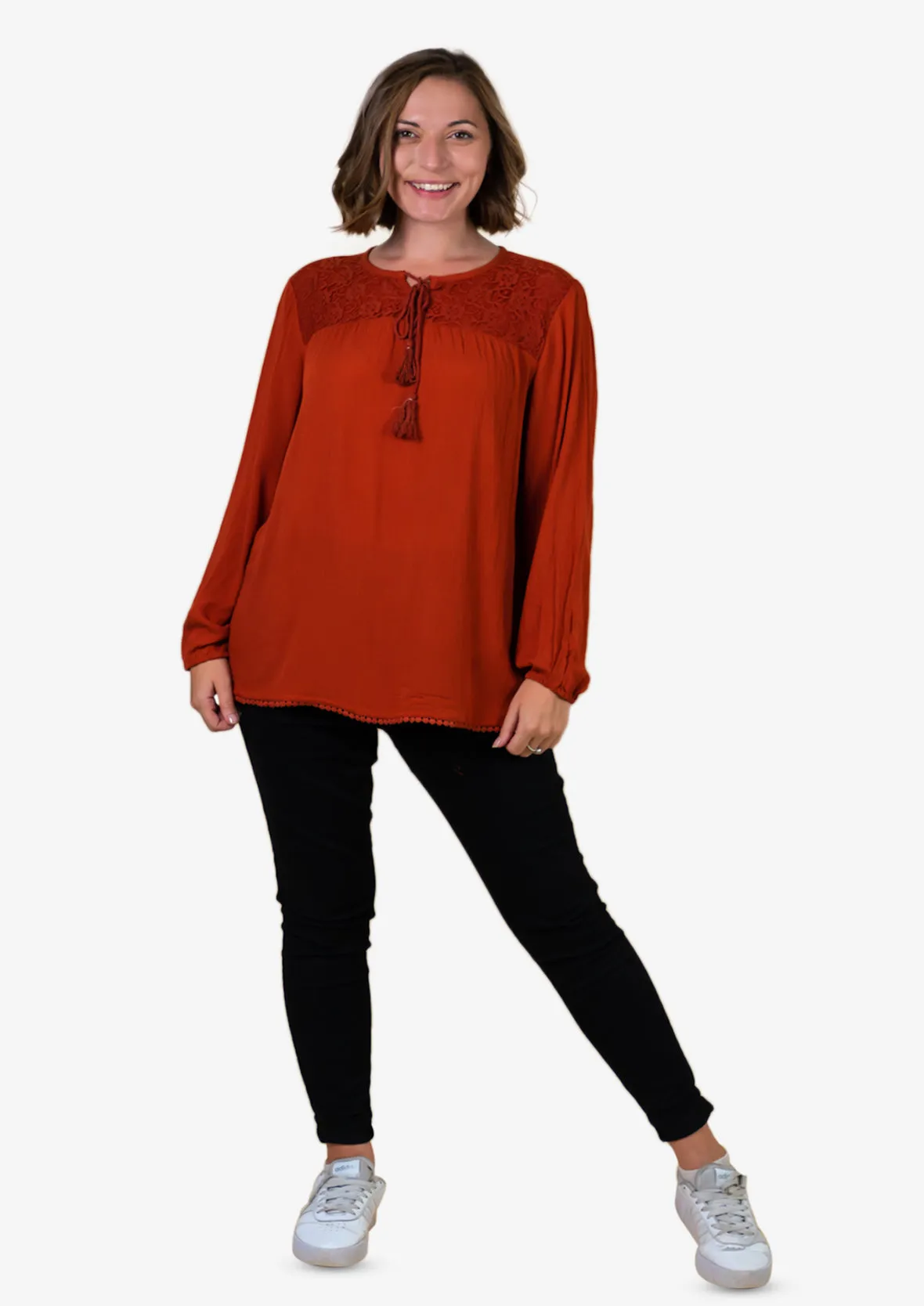 Long Sleeved Top With Broderie Yoke