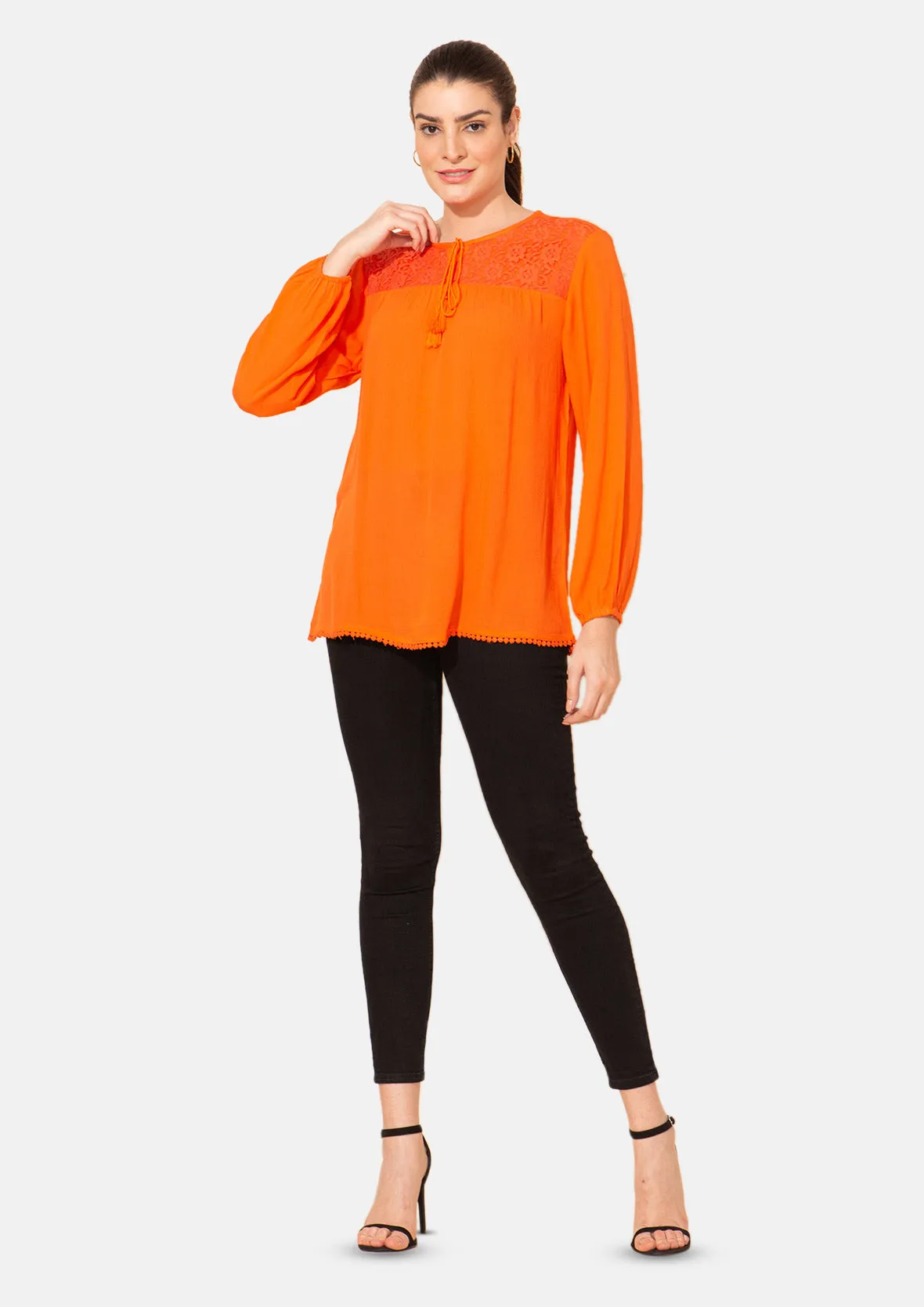 Long Sleeved Top With Broderie Yoke