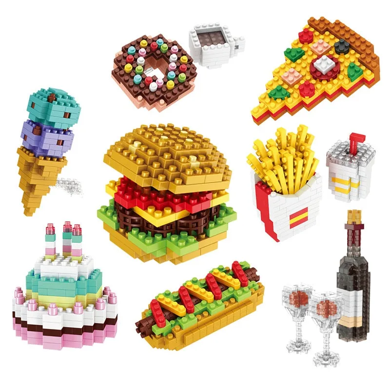 Mini Blocks Moc Fast Food Burger Ice Cream French Fries Diamond Blocks DIY Puzzle Assembly Ornament Children's Toys Holiday Gift