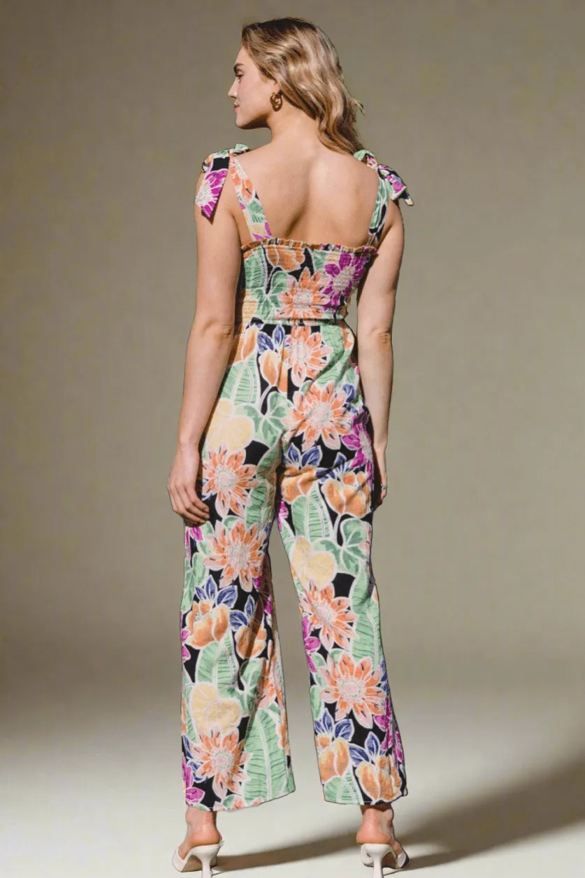 ODDI Full Size Floral Sleeveless Wide Leg Jumpsuit