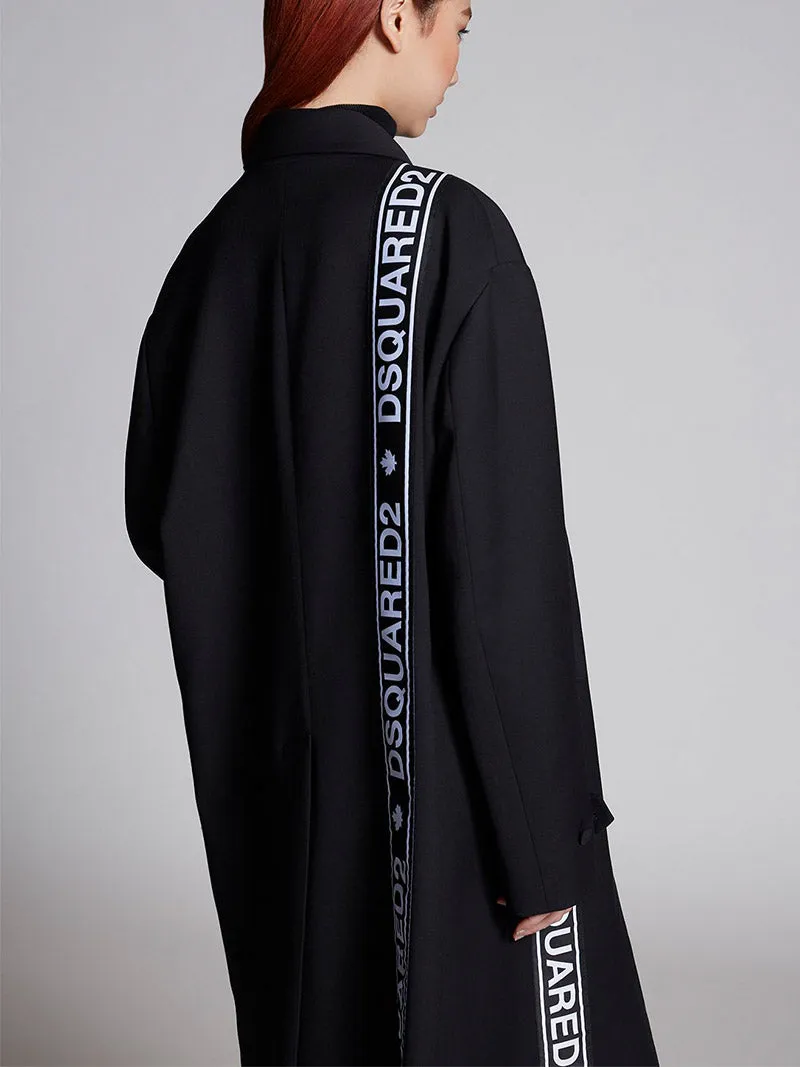 Oversize Logo Bands Wool Blend Cady Coat