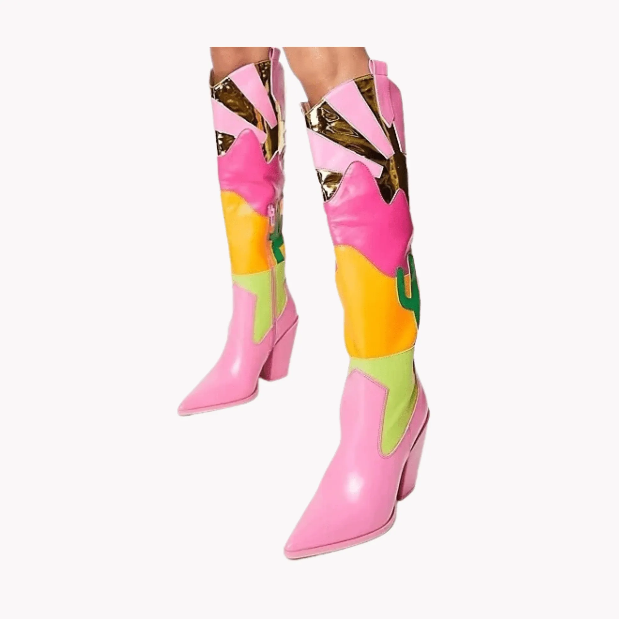 Pre Order:  Pink Patchwork Cowboy Boots