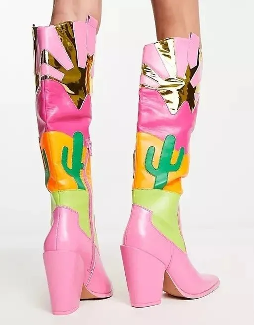 Pre Order:  Pink Patchwork Cowboy Boots